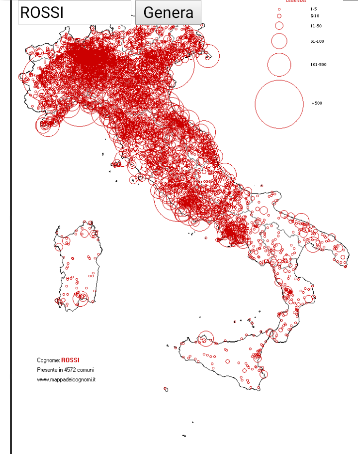 Mappa dei cognomi, ROSSI