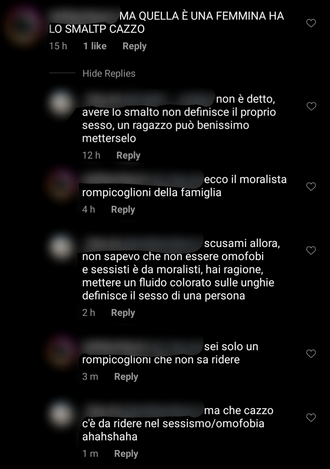 Sotto un video di un ragazzo con lo smalto: