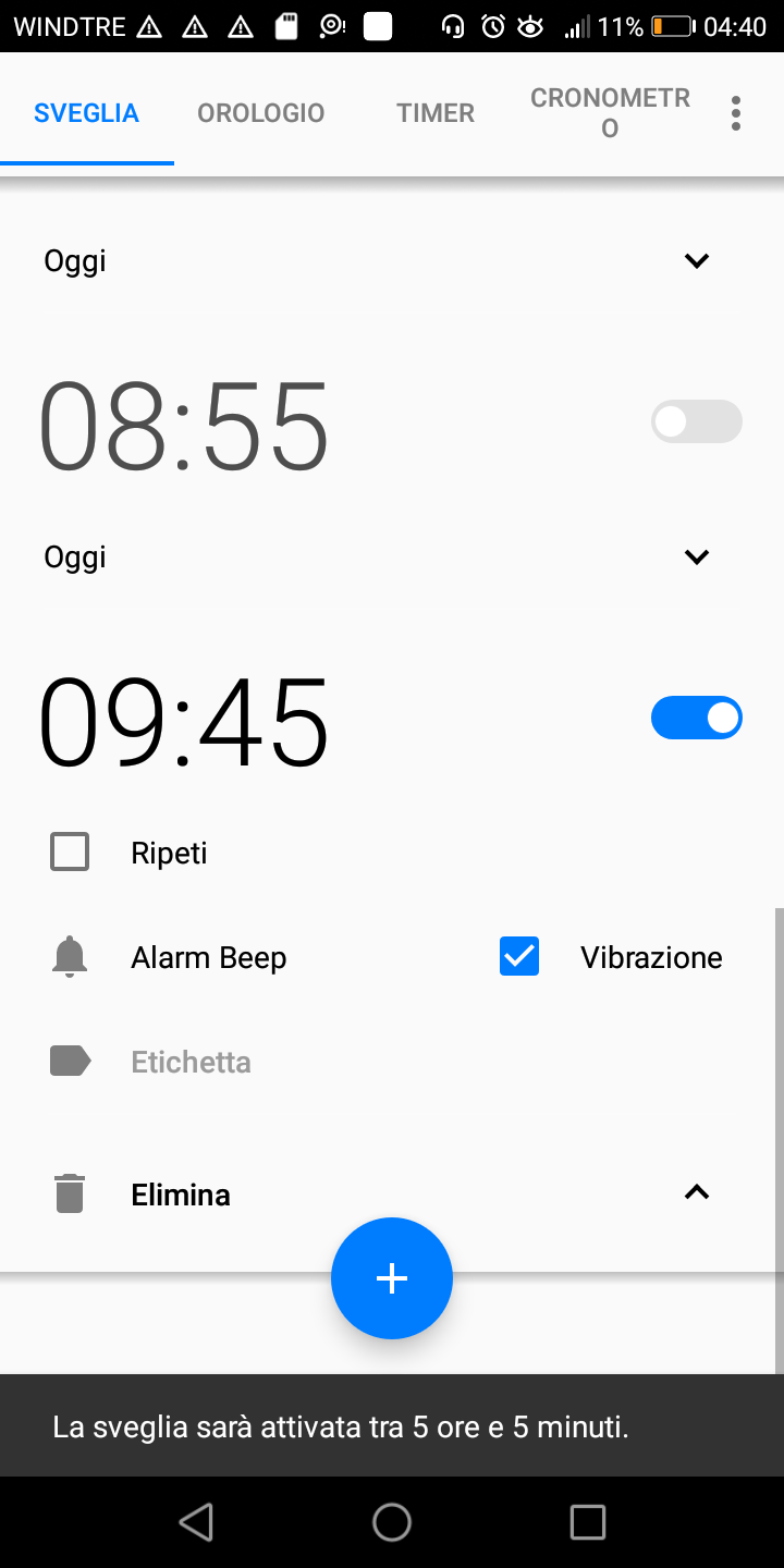 S ehlia fra 5 ore e 5 minuti, vediamo cosa farò domani mattina appena suonerà 