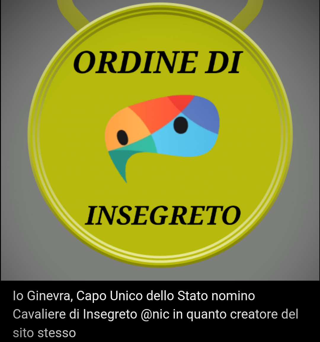 NIC PREMIATO ALL'ORDINE DI INSEGRETO - APPROVAZIONE DAL PARLAMENTO 