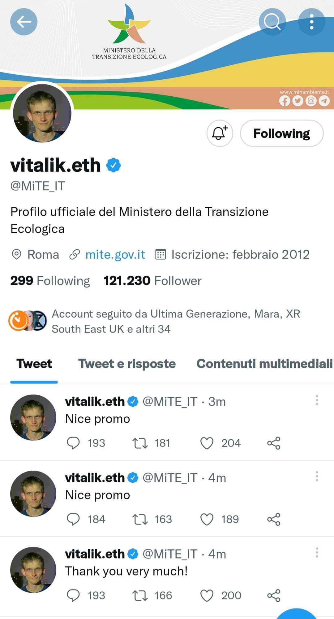 Uh si l’account Twitter del ministero è stato “hackerato”