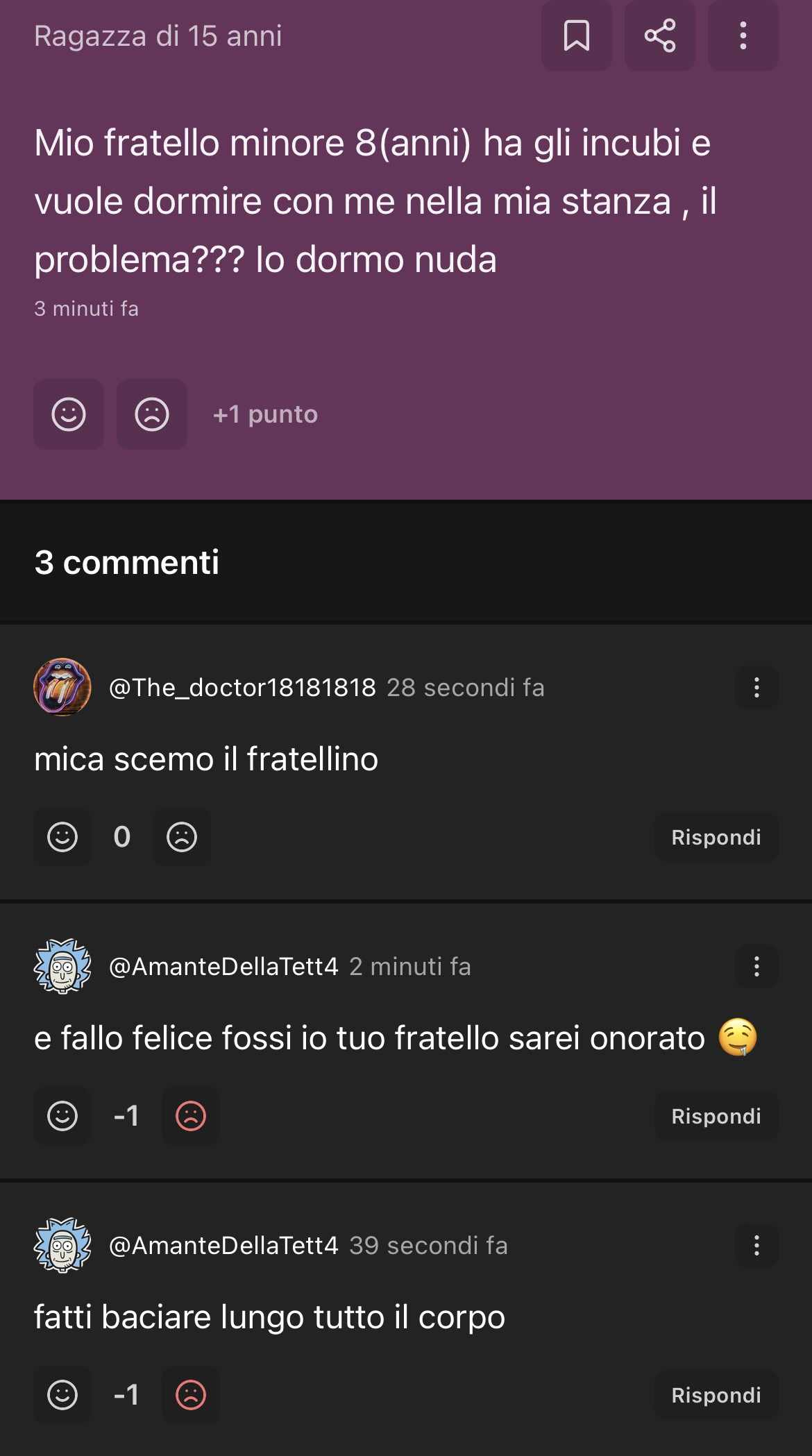 Pensa scrivere sti commenti a una 15enne