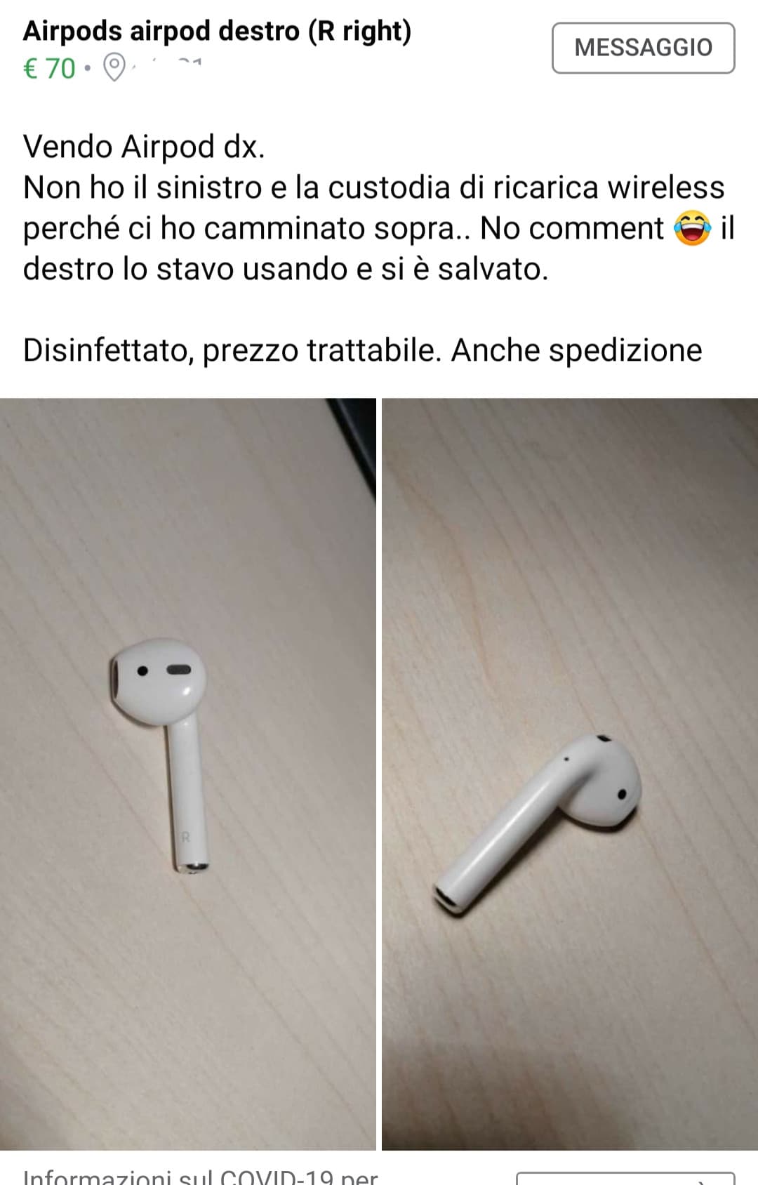 Il senso di vendere un airpods senza caricatore? 