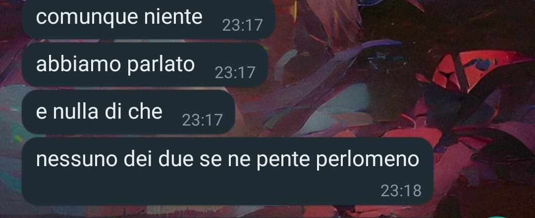 Scopi con un tipo fidanzato (lo sai che è fidanzato) dici di sentirti una merda e poi non ti penti della cosa, stessa cosa lui. Siete delle persone di merda