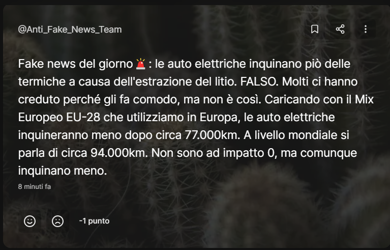 Aggiornamento della fake news sull'inquinamento delle auto elettriche (fonti)