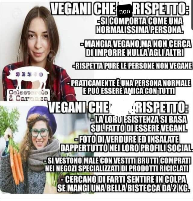 4 anni fa postavo questo meme in versione originale, adesso sto iniziando a mangiare solo vegano e ci tenevo a postare una versione modificata.