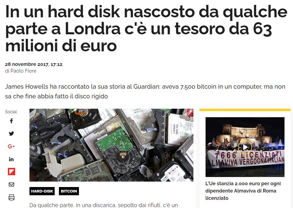 Notizia del 2017, Secondo me stò tizio si è impiccato in sti giorni ? in quell' Hrd disk ci sarebbero quasi 190 MILIONI di euro ?