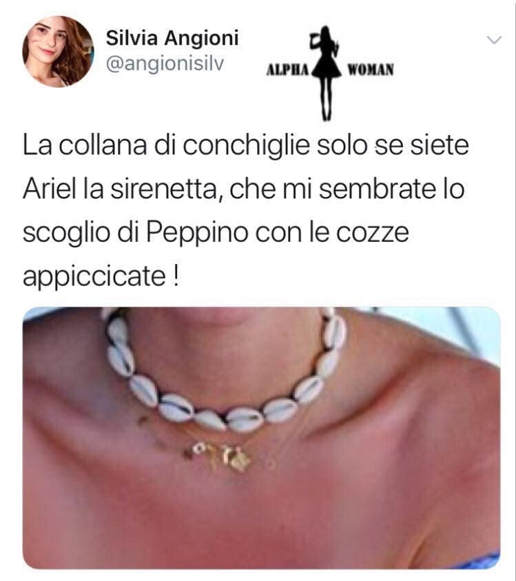 Ma ogni persona non può fare quello che vuole della propria vita? SI può mettere anche la collana di cozze, non fa del male a nessuno. Però tutti gli intelligentoni che dicono “ognuno fa ciò che vuole” “non mi piace giudicare”, può essere pure che gli piac