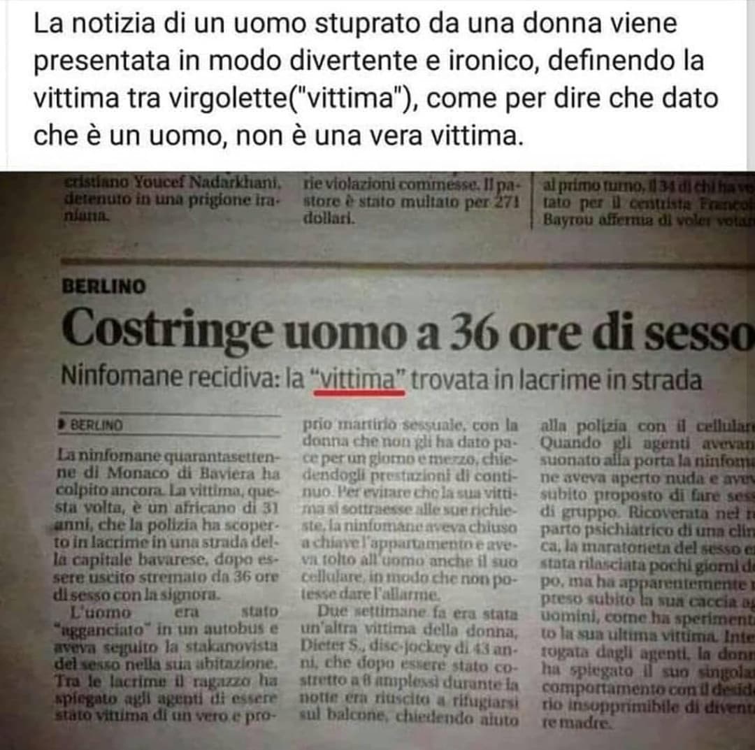 Questa è una cosa schifosa. Solo perché è un uomo non può essere considerato vittima? 