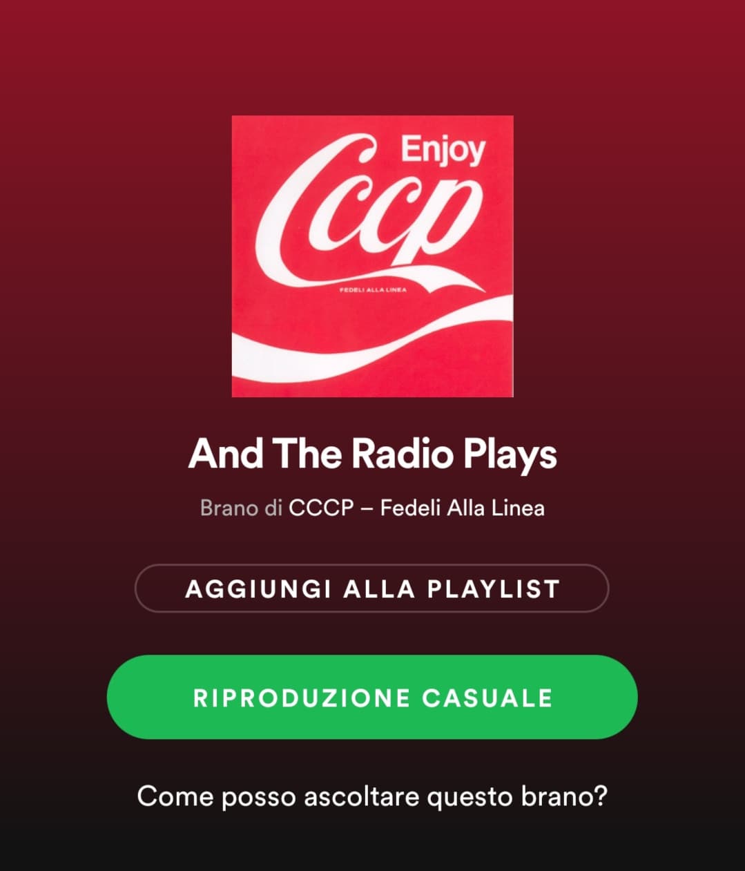 Questa è la canzone più estiva dei CCCP... però voi non ascoltate i CCCP vero? Ascoltate i CCCP dai. 