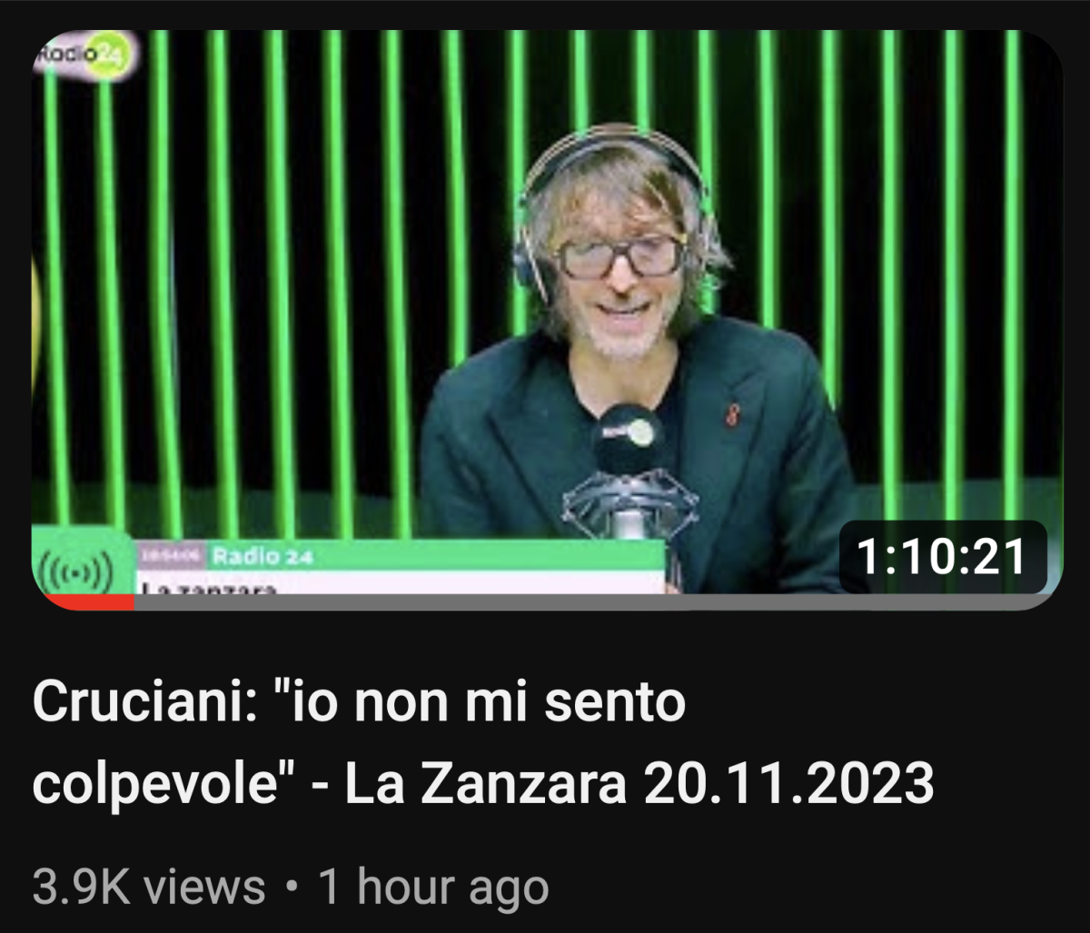 Cruciani, anche se con i capelli unti e le stesse mutande da 4 giorni, è sempre sul pezzo 