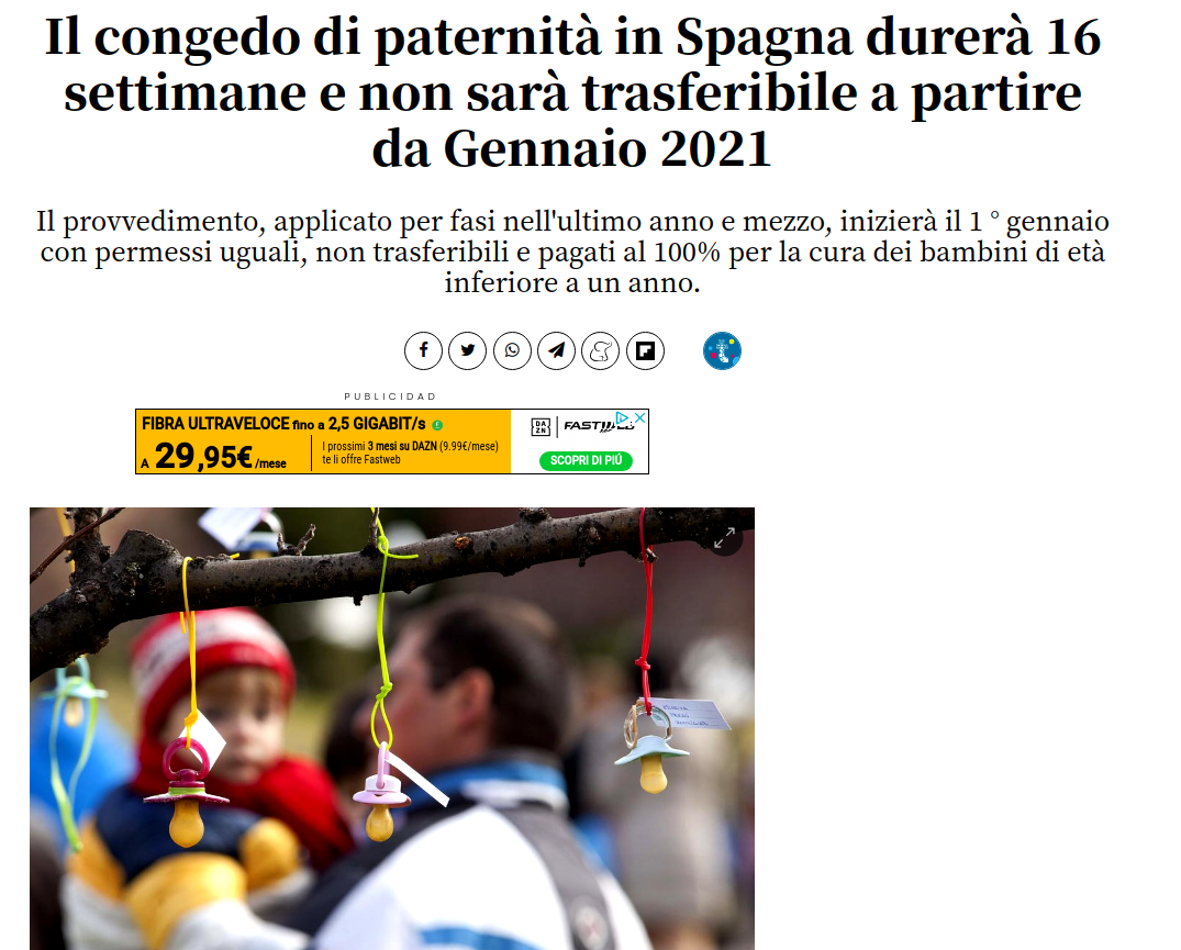 Dal 2021, gli uomini in Spagna avranno gli stessi giorni di paternità delle donne. Un grande momento per le femministe!