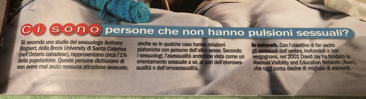 Pensavo che l’asessualità esistesse da molto meno tempo…