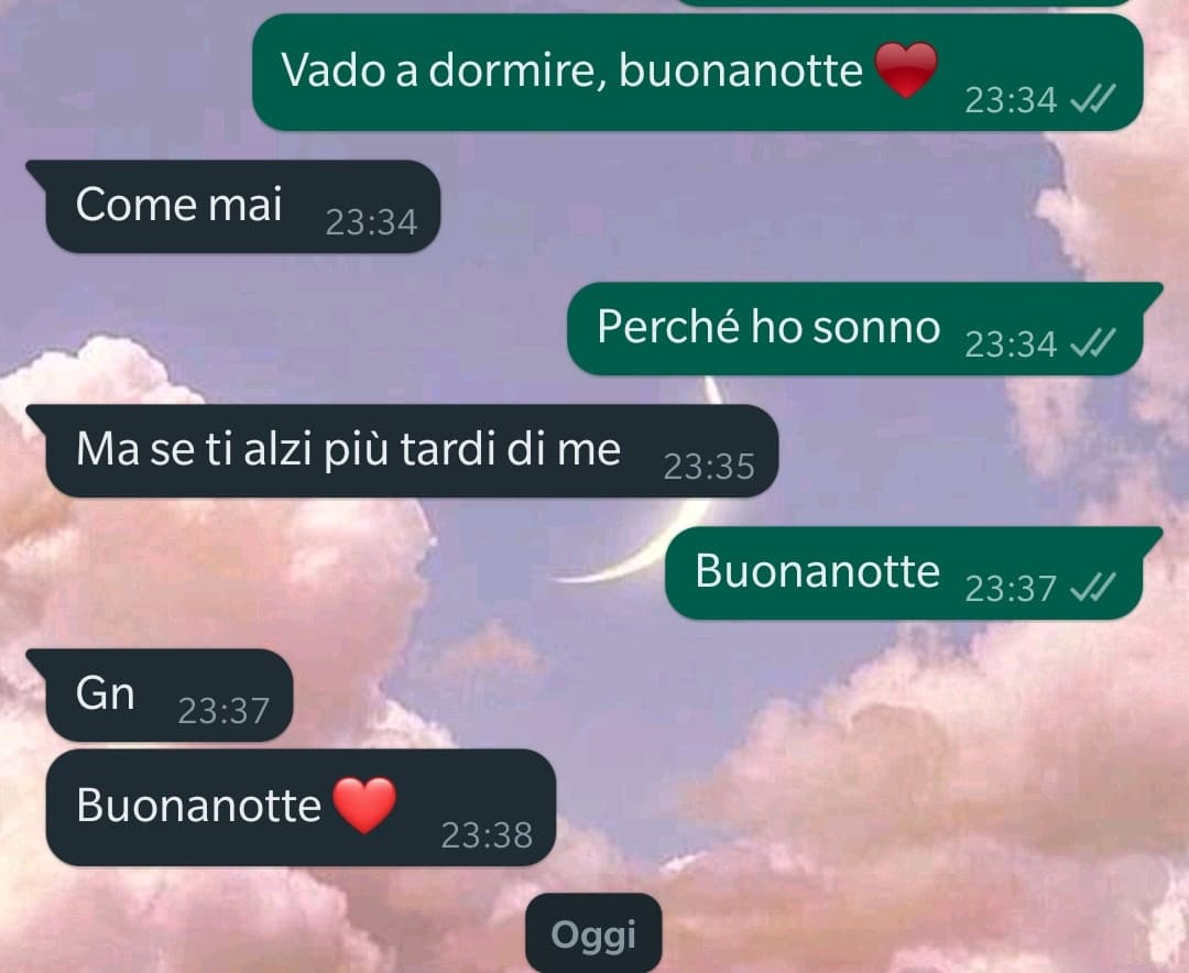 Ieri sera sembrava che il mio ragazzo non voleva che andavo a dormire a quell'ora,cosi per non discutere troppo gli ho scritto di nuovo "buonanotte" ho fatto male o bene? 