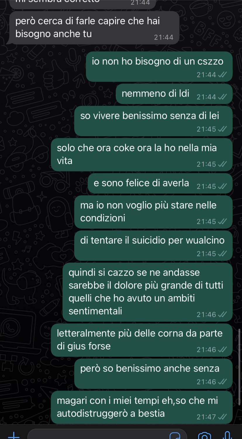 io che cerco di autoconvincermi come se il mil umore non dipendesse da lei e non stessi attualmente piangengo solo perché “quella di cui ho bisogno” mi ha scritto notte senza amore 