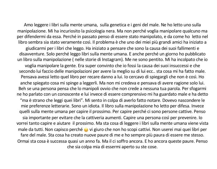 Scusate se è un po’ lungo … è uno sfogo e vorrei tanto chiedere consigli su come gestire questa mi paura. 