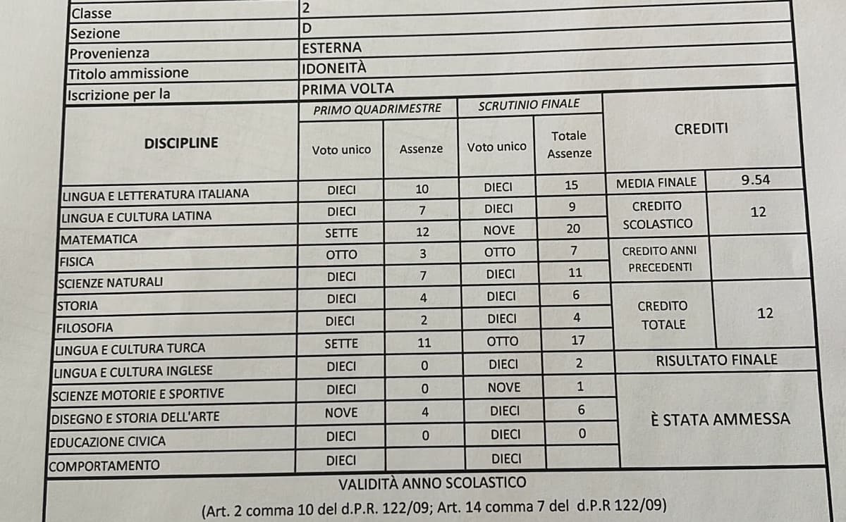 hanno dato le pagelle e devo dire che quel 9 in educazione fisica mi disturba particolarmente 