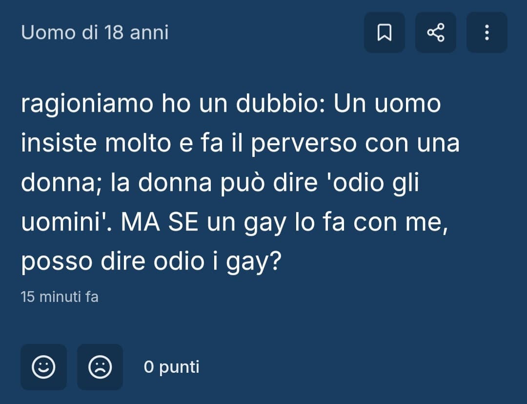 Per correttezza aggiungo il contesto, siccome per lui cambia tutto 