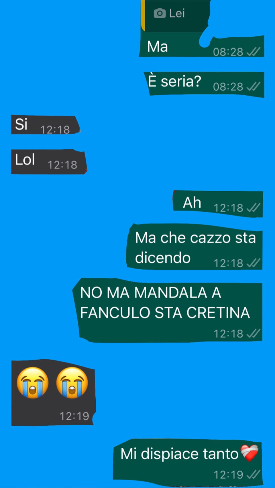 Io che me la prendo sul personale se gli amici stanno dietro alle teste di m*nchia (scusate il francesismo ma qui ci vuole proprio)