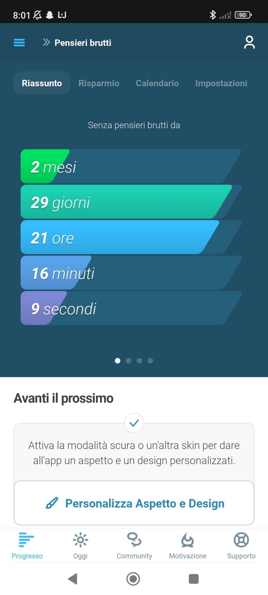 Questi 3 mesi senza pensieri auto distruttivi sono una felicità maggiore rispetto al mese senza autolesionismo 