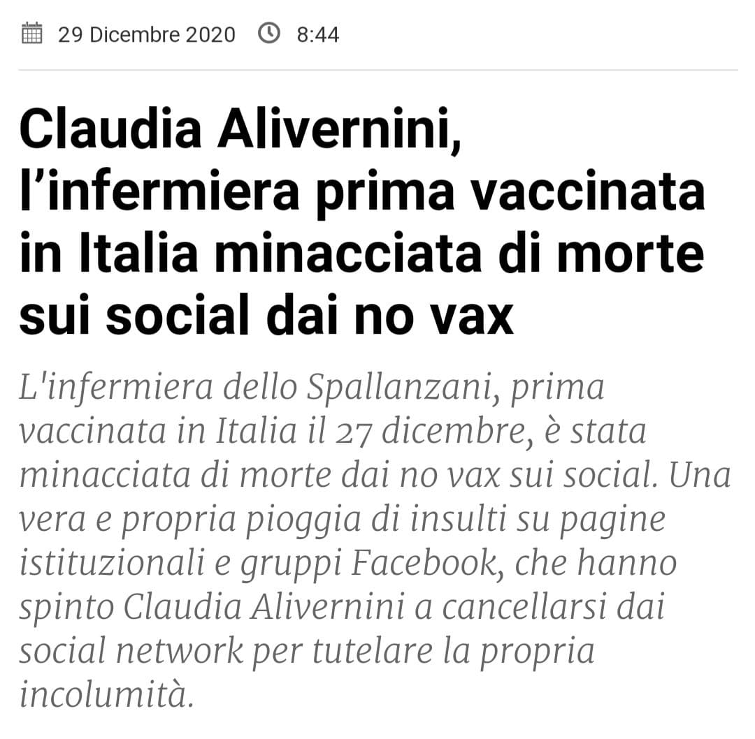 No vax: Non voglio essere obbligato al vaccino.
X: Ok, ti rispetto, ma io voglio farlo comunque.
No vax: NOOOOOO SCHIAVI COME VI PERMETTETEEEEE IDIOTI