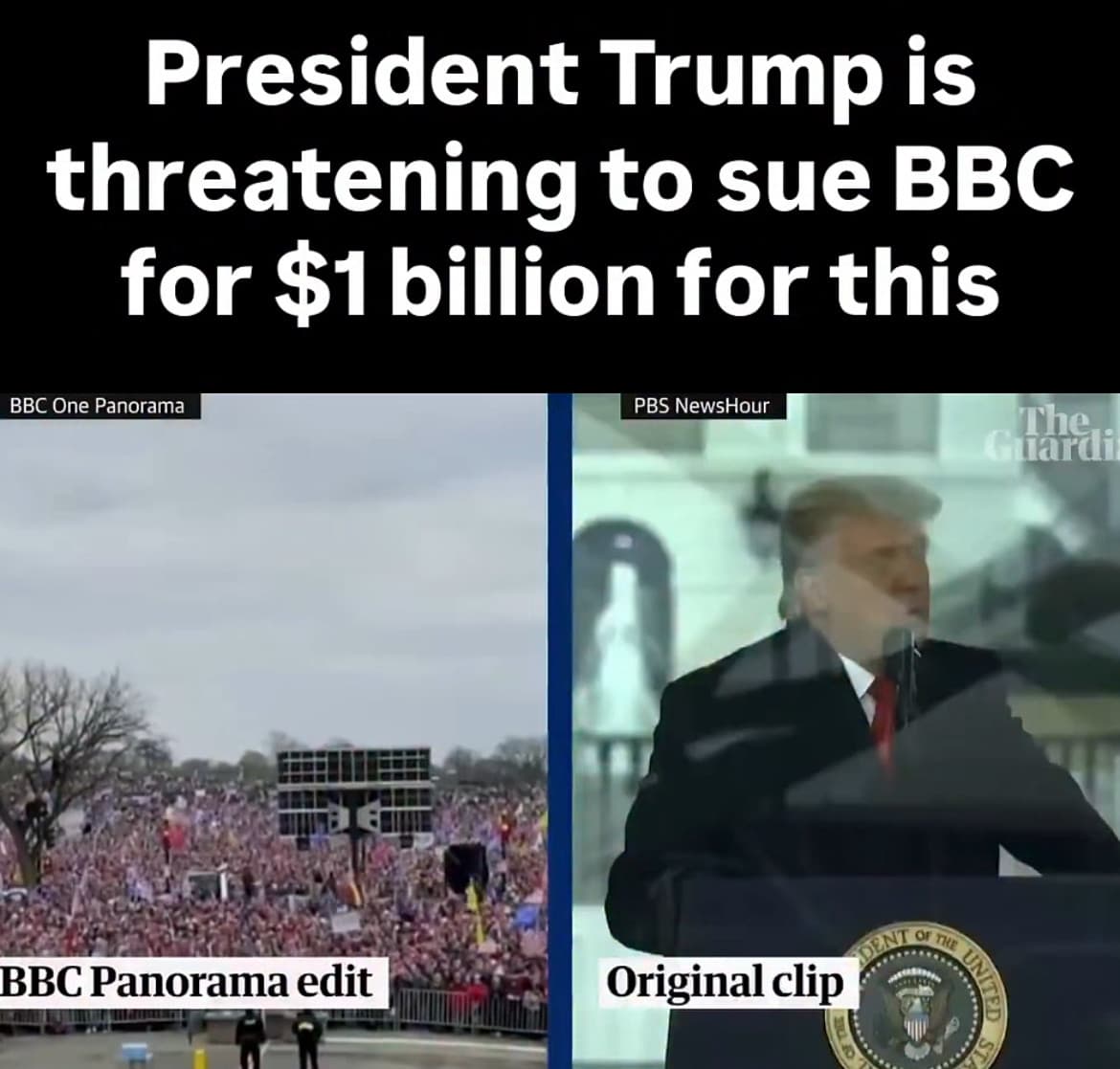 La questione è seria. Nessuno deve anche solo pensare di manipolare il messaggio di un leader come Trump. La bbc non solo dovrebbe pagare 1 miliardo