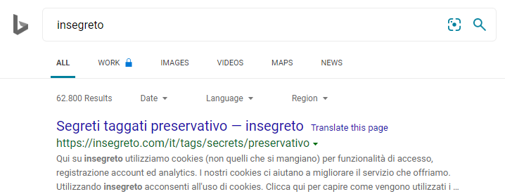 Il primo risultato quando cerco "insegreto" su bing