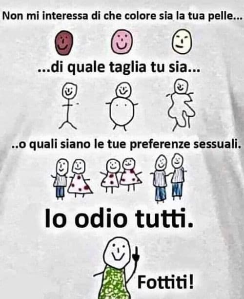 omosessuali penseranno che li odio perché sono gay, obesi penseranno che li odio perché sono grassi, neri penseranno che li odio perché sono neri