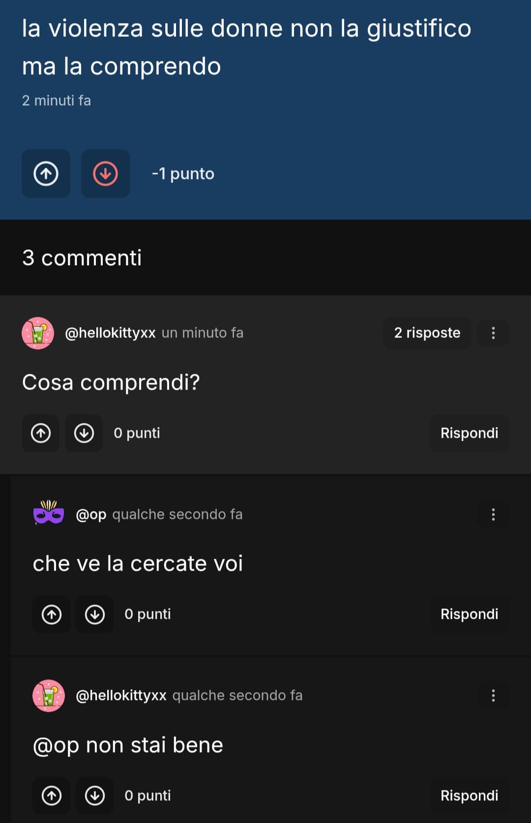 Massi in realtà il problema non esiste sono tutte cazzate inventate dalle donne perché amano lamentarsi così random 🤷🏻‍♀️🤦🏻‍♀️