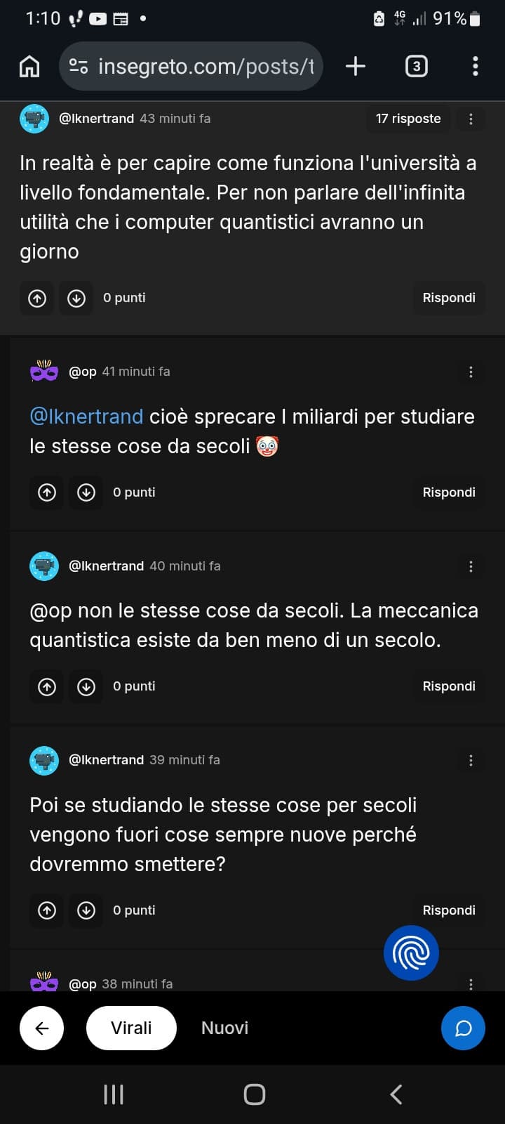 Screen dell'Intera conversazione in cui donna di 20 anni mi ha insultato, ignorato le mie argomentazioni, preso in giro ed esasperato