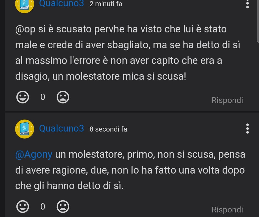 e dopo questo shout chiudo la faccena, me ne tiro fuori. io non mi arrabbio mai, ve lo giuro. la gente riesce al massimo ad infastidirmi, e so devono impegnare. questa è la cosa che mi ha portato più vicino all'incazzarmi degli ultimi 8 mesi