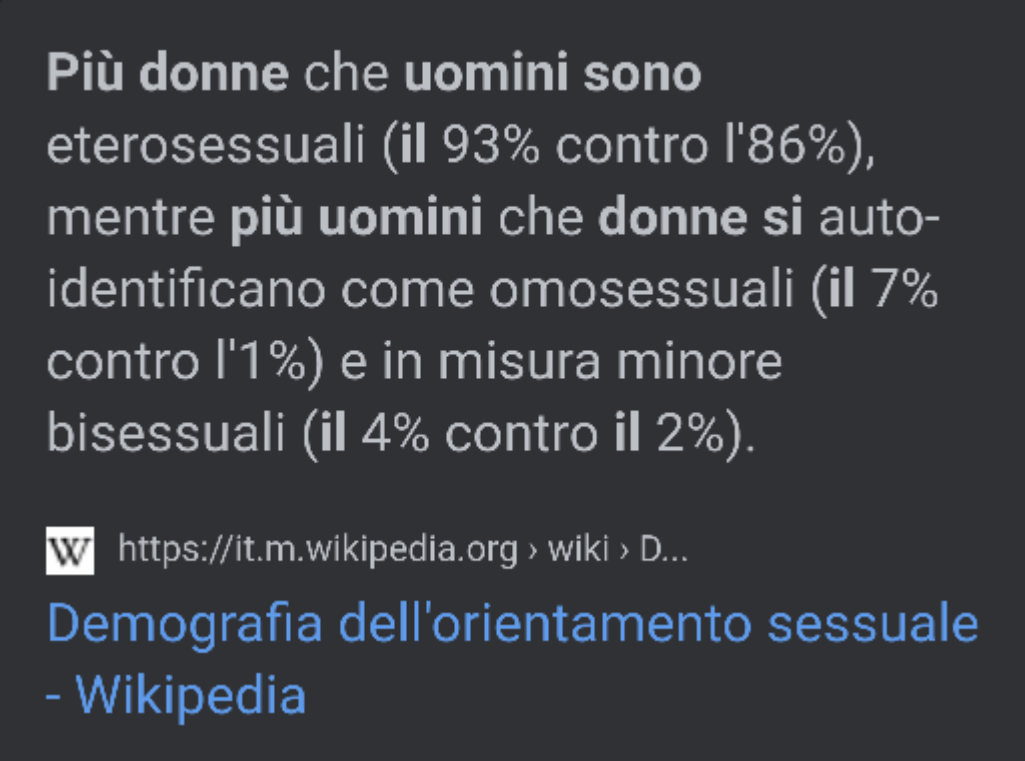 Sono solo dei dati per dare alle persone che dicono che essere omosessuali o bisessuali sia una moda e che oramai tutti lo sono, beh non è affatto vero. 
A meno che qui non siano stati invertiti i dati ?