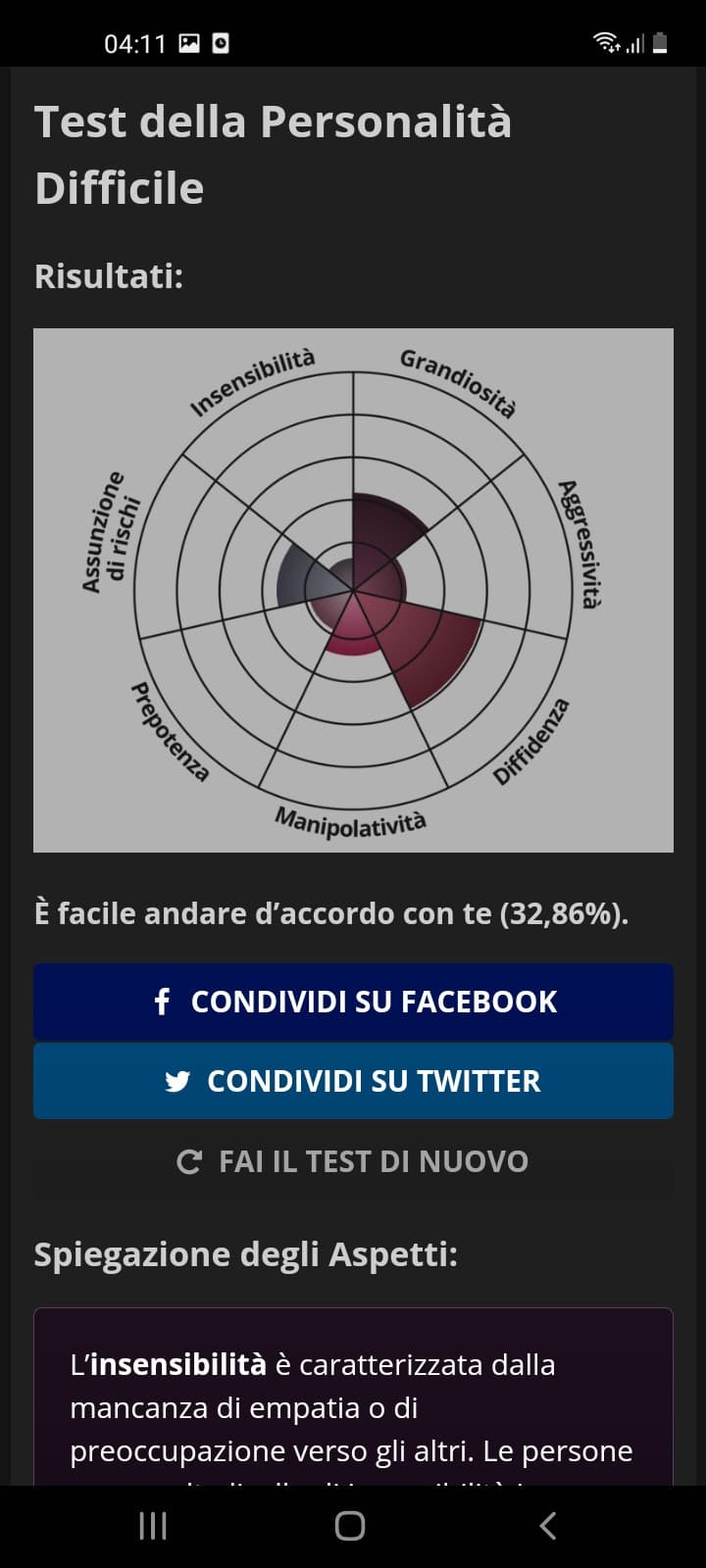 L'ho rifatto per sicurezza con risposte più sincere