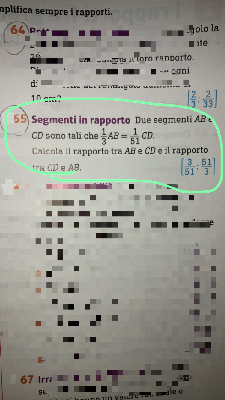 Come faccio a calcolare il rapporto fra AB e CD? Perché se faccio la divisione mi da come risultato 1/3:1/51=51/1 e CD:AB= 3/51 però i risultati sono invertiti.. qualcuno che mi spiega? Grazie 