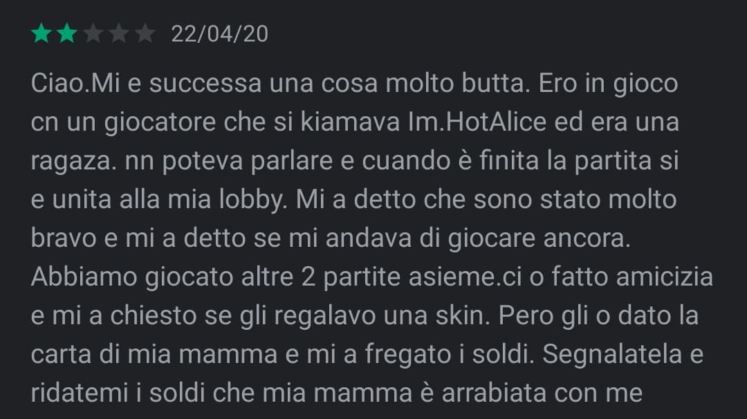 Sapevo di trovare una recensione del genere sotto a fortnite per telefono. 