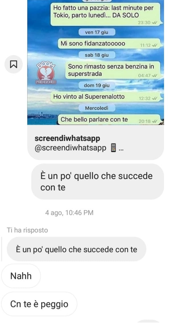 Troppo vero, porca troia, ci sentiamo dopo un po' e scopri che ho totalmente cambiato vita AHAHA però mi piace vivere così eheh