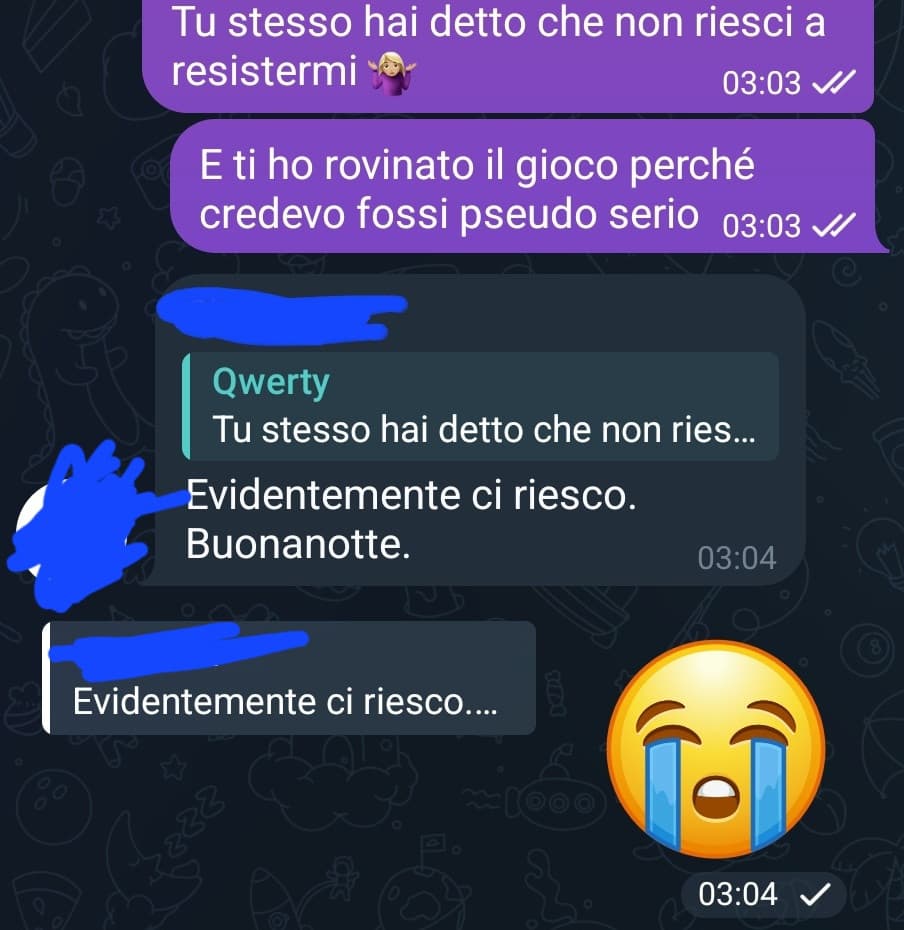 (mi ero dimenticata di cancellare robe) NON DOVEVO CONCEDERGLI LA GRAZIA, AVEVO VINTO. La pietà è per i deboli, avrei dovuto umiliarlo!