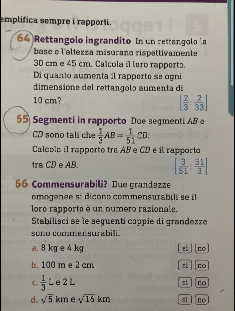 Per favore mi aiutate con il problema 65? 1/3:1/51=17 ma non riesco a capire come far diventare questo rapporto come il risultato del libro, cioè 3/51… qualcuno mi può aiutare e spiegarmelo? Grazie