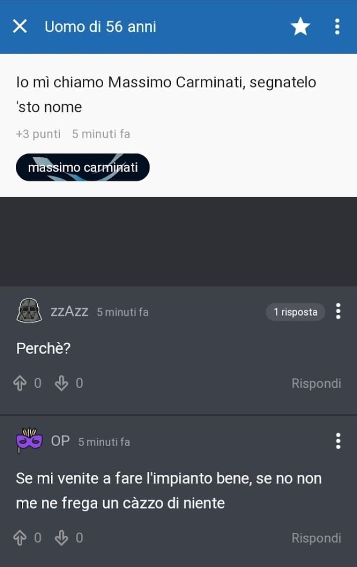 ogni tanto ritrovo degli screen vecchissimi di insegreto, questo è tipo di inizio 2020, un antico esemplare di commento di zzazz