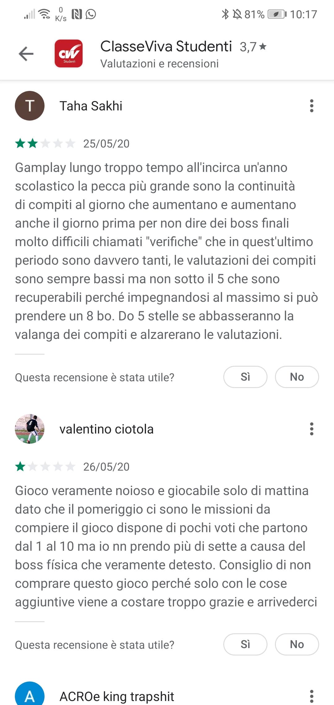 Sono andato a vedere le recensioni del mio registro di classe mentre lo aggiornavo