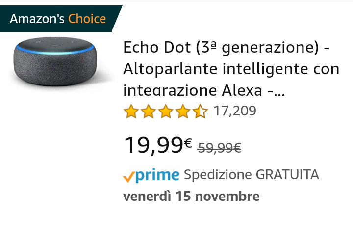 Echo dot a solo 20€+6€ di spedizione se non avete prime 