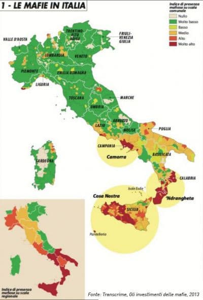 Mappa della mafia in Italia (fiero di essere campano non di Napoli e Caserta)