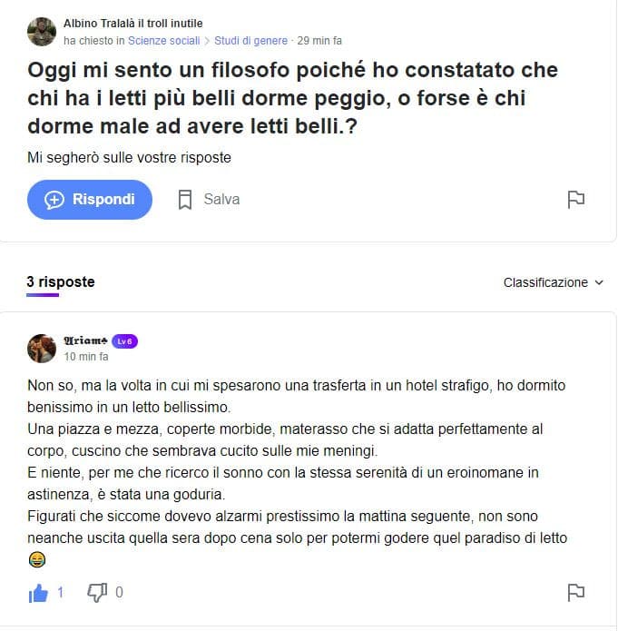 Altra cosa di yahoo answers scritta nell'estate 2020, e anche qui si parlava di letti.