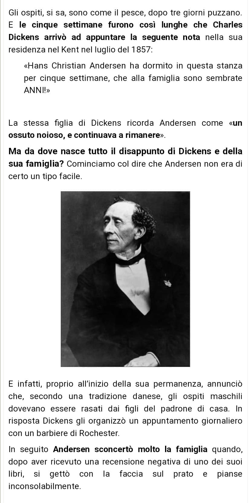 Per rimanere in tema, una storia che mi ha fatto molto ridere da quando l'ho scoperta è quella di Hans Christian Andersen e Charles Dickens, gli autori di La Sirenetta e Christmas Carol