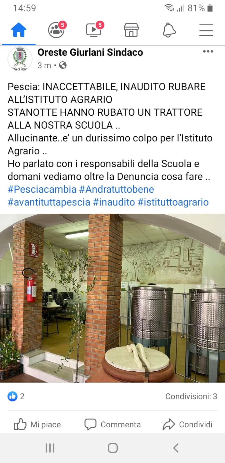 Hanno rubato un trattore dalla mia scuola