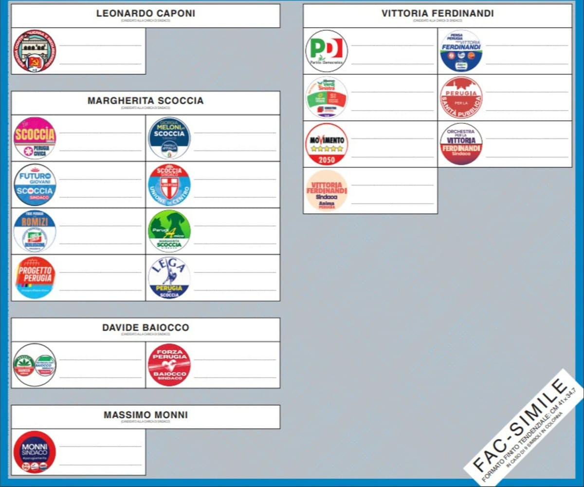 Fac simile delle elezioni comunali di Perugia 2024 