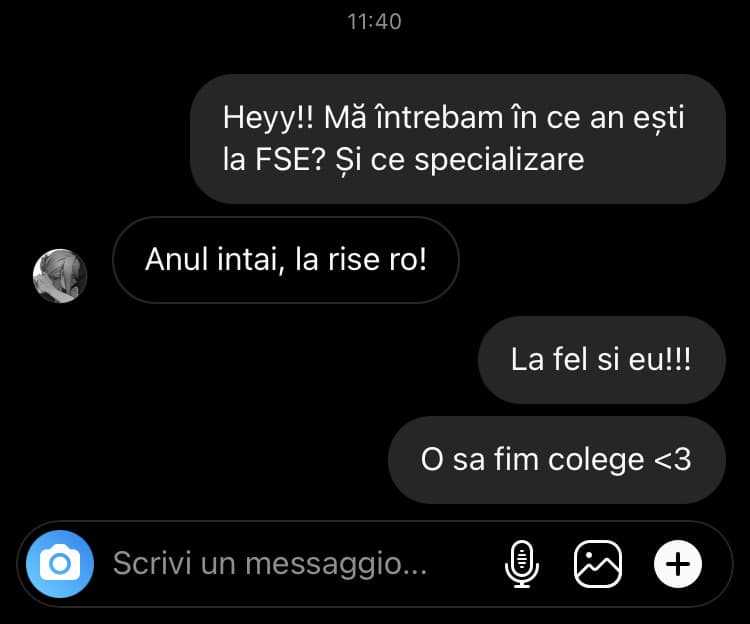 Ho appena scritto ad una ragazza che ho visto che aveva in bio il nome della mia Università e saremo compagne. Non vedo l’ora di vedere come sarà 