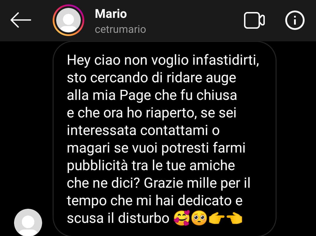 Un'utente prima aveva fatto vedere un messaggio simile, solo che io gli ho risposto...