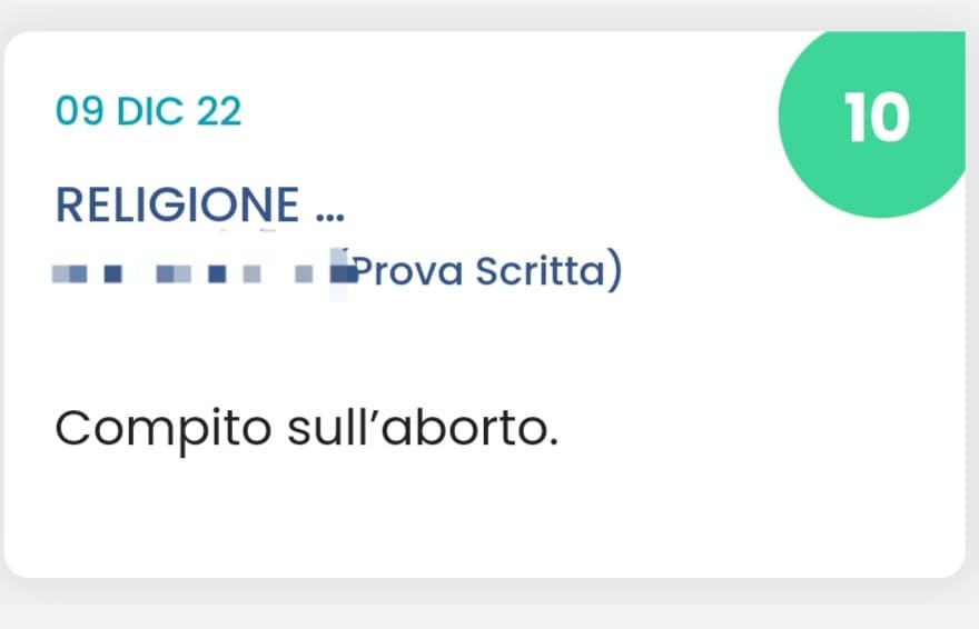 Sono dalla seconda superiore che provo a prendermi il debito in religione, apro il registro e trovo questo