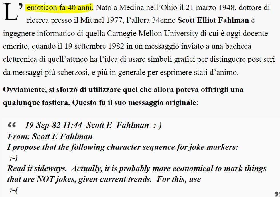 Curitosità anche se un po' in ritardo: il 19 settembre 1982  nascono le emoticon